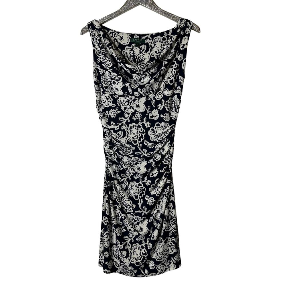 Lauren Ralph Lauren Navy Blue and White Floral Dress